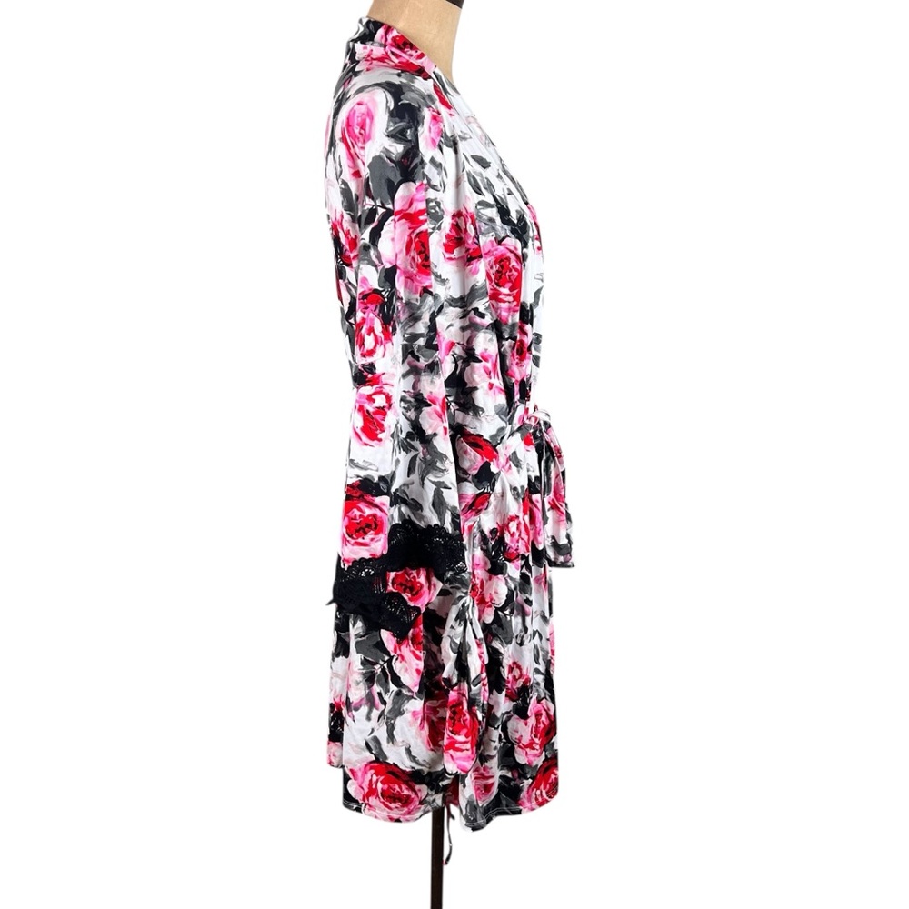 Sleep by Cacique NWT Women’s global print Black Lace trim robe SZ 30/32 - Picture 4 of 10